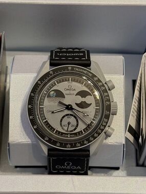 Swatch Omega Speedmaster Moonwatch Silver and Black Chronograph